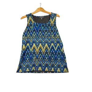 Kasper Blue and Yellow Patterned Blouse
